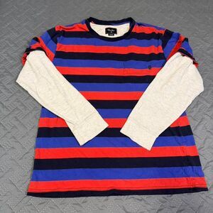 Y2K Primitive Skateboarding Striped Red Blue Thermal Sleeves Layered Long Sleeve